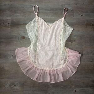 Vintage Sheer Pink Pearly Lace Coquette Slip